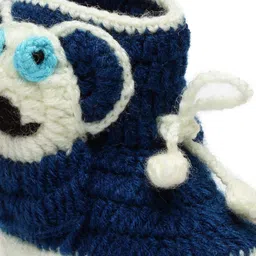 MayRa Knits Hand Knitted Colour Block Animal Face Detailed Booties - Blue image 5
