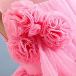 Bluebell Net Sleeveless Frock with Floral Applique - Pink image 4