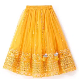 Babyhug Woven One Shoulder Sleeves Sequined Embroidered Choli Lehenga Set with Dupatta - Yellow image 4