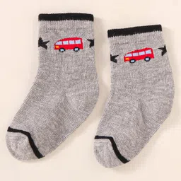 Cute Walk by Babyhug Knit Ankle Length Socks With Vehicle Design Pack of 3 - Black Grey & Orange image 4