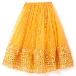 Babyhug Woven One Shoulder Sleeves Sequined Embroidered Choli Lehenga Set with Dupatta - Yellow image 5