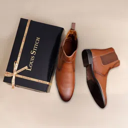 LOUIS STITCH Men Russet Tan Mid-Top Slip-On Chelsea Boots image 5