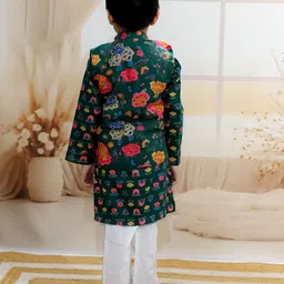 BownBee Boys Floral Printed Regular Pure Cotton Kurta with Pyjamas image 5