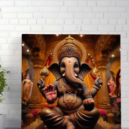 SAF Gold-Toned & Orange Lord Ganesha Canvas Religious Wall Paintings-picture-29