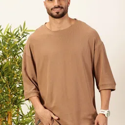 THE HOLLANDER Men Solid Round Neck Cotton Oversized T-Shirt-picture-10