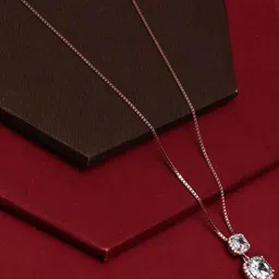 925 SILLER 925 Pure Silver Zircon Studded Rose Gold Chain Pendant-picture-18