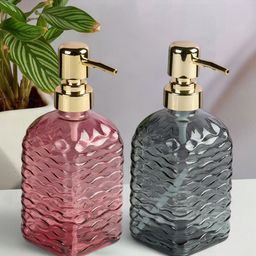 Kookee Grey & Pink 2 Pieces Abstract Glass Soap Dispensers-400 ml Each-picture-4