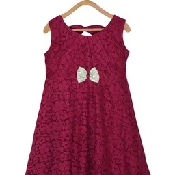 pspeaches Girls Burgundy Self Design Fit and Flare Dress-picture-20