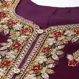 Mitera Burgundy & Gold-Toned Embroidered Unstitched Dress Material image 2