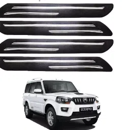 SCA Rubber Car Side Bumper Protector Guard with Double Chrome Strip for Mahindra Scorpio 2011 to 2017 S10 All Model Black (Set of 4)-picture-32