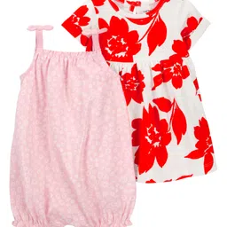 Carters 3 Piece Floral Dress & Romper Set - Pink & White-image-49