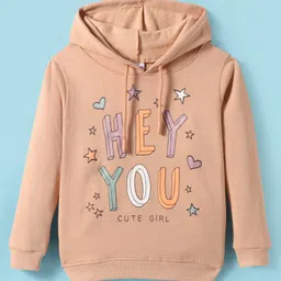 Tango Fleece Knit Full Sleeves Hooded Sweatshirt with Text Print - Light Peach-picture-13
