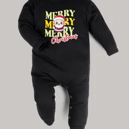 FFlirtygo Christmas Theme Cotton Full Sleeves Merry Merry Merry Christmas Printed Romper - Black-picture-18
