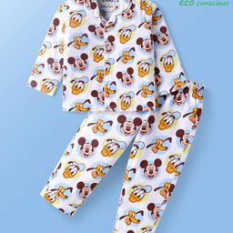 babyoye disney Babyoye DisneySingle Jersey Knit Front Open Full Sleeves Night Suit with Mickey & Friends Print - White-picture-25