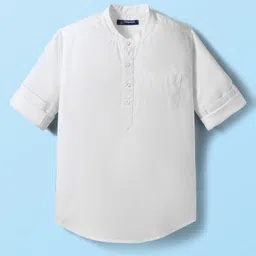 Pine Kids Cotton Woven Full Sleeves Mandarin Collar Solid Kurta Style Shirt - White-picture-26