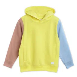 Cherry Crumble By Nitt Hyman Cotton Blend Knit Full Sleeves Colour Blocked Light Winter Hooded Sweatshirt - Yellow-picture-19