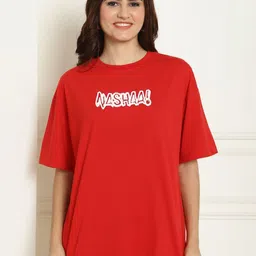 Dreambe Women Typography Printed Fusion Applique T-shirt image 4