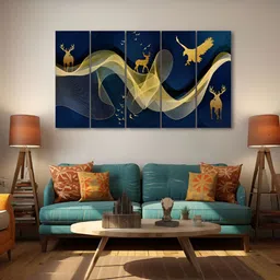 The Castle Decor Blue & Yellow 5 Piece Wood Other Wall Paintings-image-48