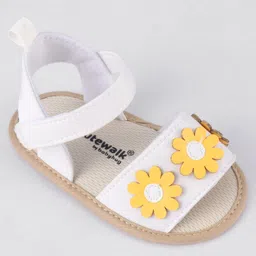 Cute Walk by Babyhug Velcro Closure Booties With Floral Applique - White image 3