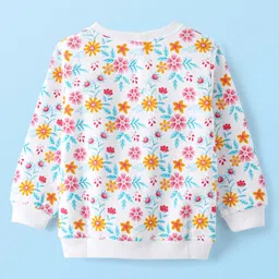 Babyhug Cotton Knit Full Sleeves Sweat Shirts with Floral & Deer Graphics Pack of 2 - White & Orange image 3