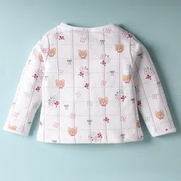 First Smile Sinker Knit Full Sleeves Night Suit With Animal Print - White image 3