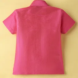 Dapper Dudes Half Sleeves Textured Shirt & Abstract Printed Mundu Lungi With Angavastram Set - Pink image 3