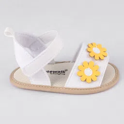 Cute Walk by Babyhug Velcro Closure Booties With Floral Applique - White image 4
