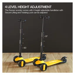 Baybee Alpha Kick Scooter for Kids, Smart 3 Wheel Kids Scooter with 4 Height Adjustable Handle, Runner Scooter with Led PU Wheels & Brake, Skate Scooter for Kids (Yellow) image 4