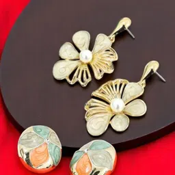 FIMBUL Set Of 2 Gold-Plated Artificial Beaded Floral Drop Earrings-picture-27