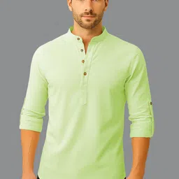 Navkanj Mandarin Collar Roll-Up Sleeves Cotton Straight Kurta-picture-23