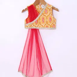 Teentaare Cotton Sleeveless Printed Choli Lehenga Set with Attached Dupatta & Tassle Detailing - Mustard image 5