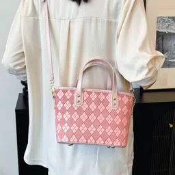 KPOP Geometric Printed PU Structured Handheld Bag image 3