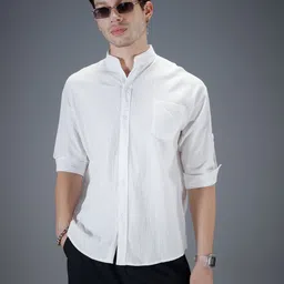 SOKO STREET Band Collar Drop Shoulder Relaxed Fit Shirt-image-11