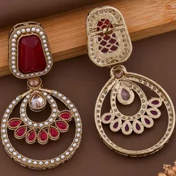V.K.PAYAL.JEWELLERY Gold-Plated Artificial Stones Studded Geometric Shaped Drop Earrings image 2