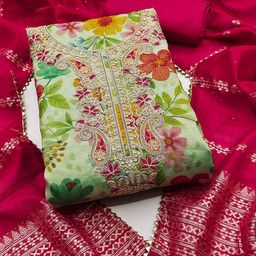 Panzora Embroidered Floral Embroidered Zari Unstitched Dress Material-picture-14