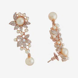 Kushal's Fashion Jewellery Rose Gold-Plated Cubic Zirconia Floral Drop Earrings image 3