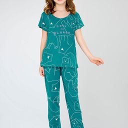 Zeyo Girls Pure Cotton Round Neck Night suit-picture-24