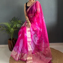 SHOPLANCE Tie and Dye Zari Organza Kanjeevaram Saree image 3