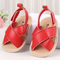 Cute Walk by Babyhug Solid Color Booties with Velcro Closure - Red-picture-14