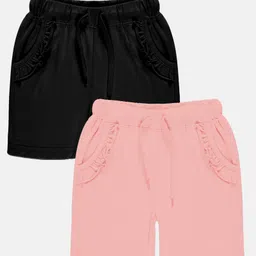 Kiddopanti Pack Of 2  Frill Detailed Pocket Hot Shorts -   Black & Baby Pink-image-7