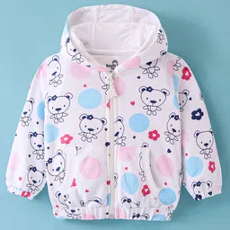 Doodle Poodle 100% Cotton Light Weight Looper Knit Full Sleeves Hooded Sweatjacket Teddy Print - White-picture-30