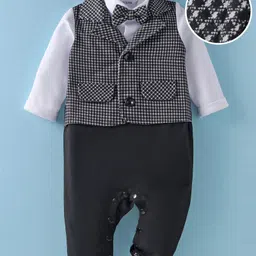 Mark & Mia Full Sleeves Checkered Party Romper with Bow - Black-picture-26