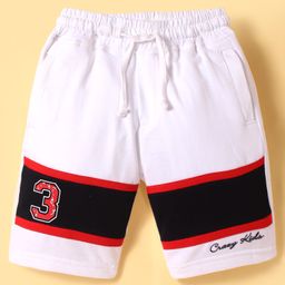 Olio Kids Cotton Knit Above Knee Length Shorts With Text Print - Off White-picture-18