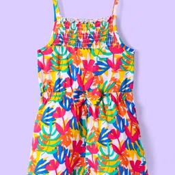 Babyhug Cotton Knit Singlet Sleeves Jumpsuit With Floral Print - Milticolor-picture-37