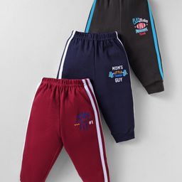 Zero Cotton Knit Full Length Lounge Pant With Text Print Pack Of 3 - Red Blue & Black-picture-21