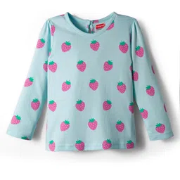 Babyhug 100% Cotton Knit Full Sleeves T-Shirt with Fruit Print - Light Blue-picture-35