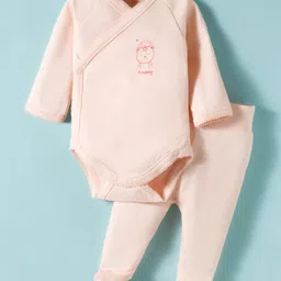 I Bears Interlock Knit Full Sleeves Onesies With Leggings & Animal Print - Peach-picture-18