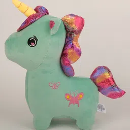 Dukiekooky Butterfly Design Sparkly Mane Green Unicorn Plush Toy, Soft Stuffed Animal Height - 35 cm-picture-31
