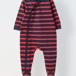 Spunkies Single Jersey Knit Full Sleeves Striped Footed Sleepsuit - Navy Blue & Red-picture-27