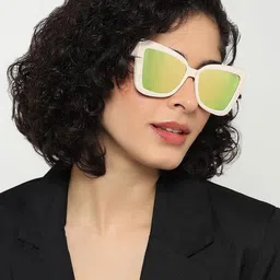 PELLE LUXUR Unisex Mirrored Lens & White Cateye Sunglasses with-picture-16